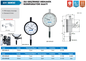 Su Geçirmez Mekanik Komparatör Saati 10mm