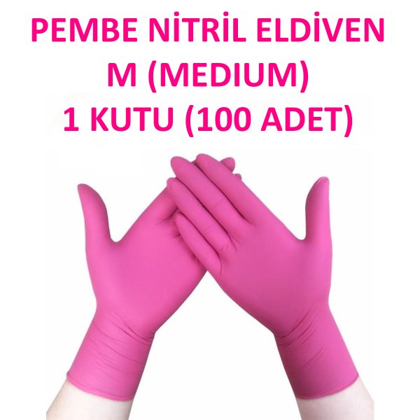 Eldiven Nitril Pembe M Medium Orta Boy Has-Pet (Kutu - 100 Adet) Haspet