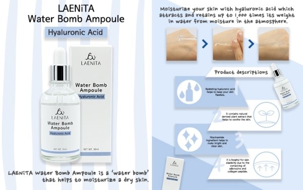 Laenita Water Bomb Ampoule Hyaluronic Acid 50ml Cilt Nemlendirici Solüsyon