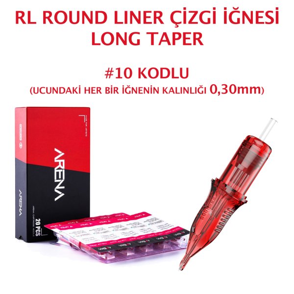 Arena #10 Kodlu RL Round Liner Cartridge Çizgi Dövme İğnesi Kartuş