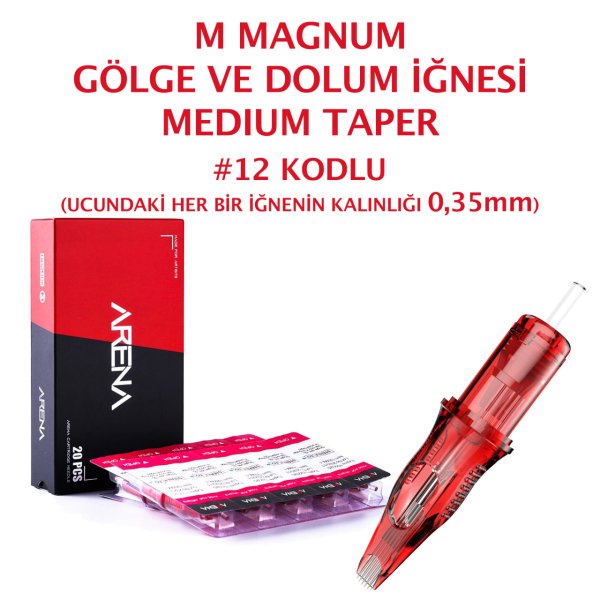 Arena #12 Kodlu M-2 Medium Taper Magnum Cartridge Gölge ve Dolum Dövme İğnesi Kartuş