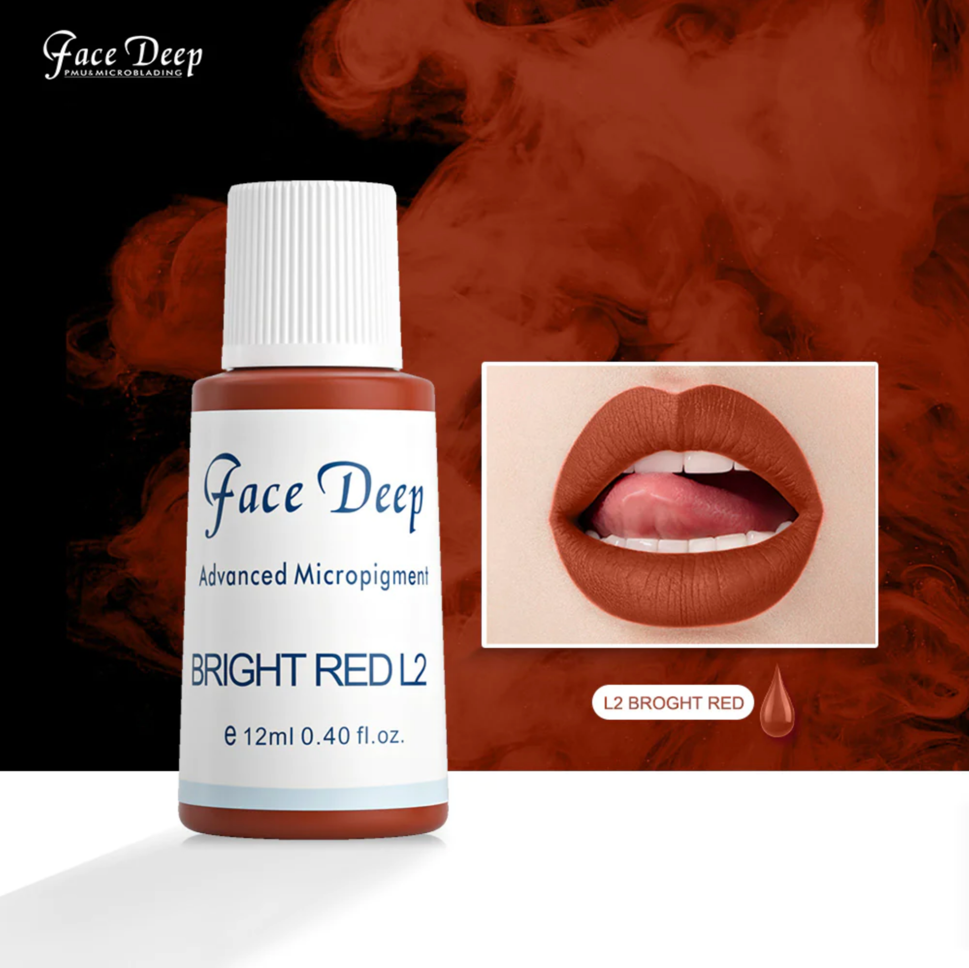 Face Deep L2 Bright Red Dudak için Kalıcı Makyaj Boyası 12ml