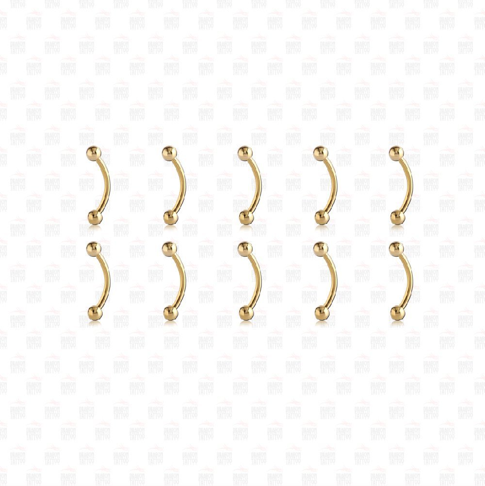 10 Adet Cerrahi Çelik Çift Toplu Altın Sarısı Kaş Piercing