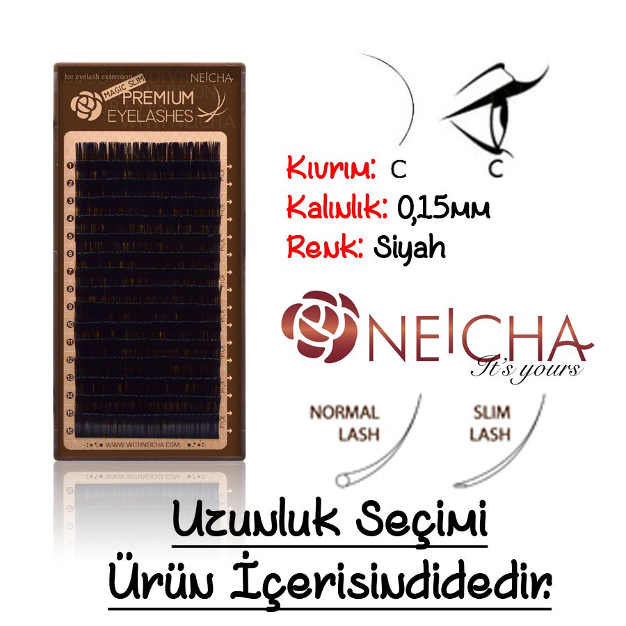 Neicha Magic Slim Premium Ekstra İnce İpek Kirpik C Kıvrım 0,15mm Kalınlık