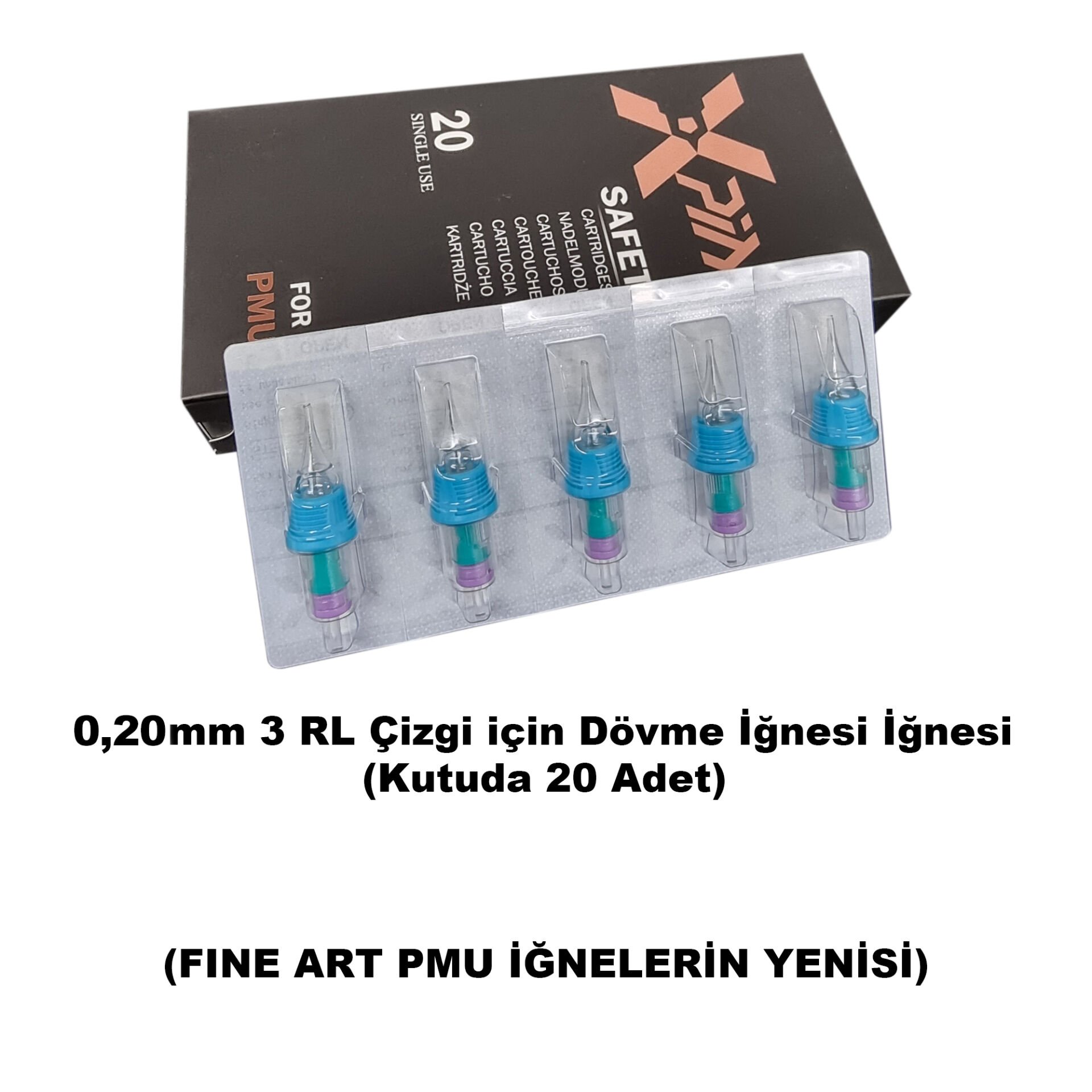 0,20 mm 3 RL Cartridge Dövme İğnesi Kalıcı Makyaj'a Özel 1 Kutu - 20 Adet Kartuş İğne Dragon Xpin Finger Ledge PMU