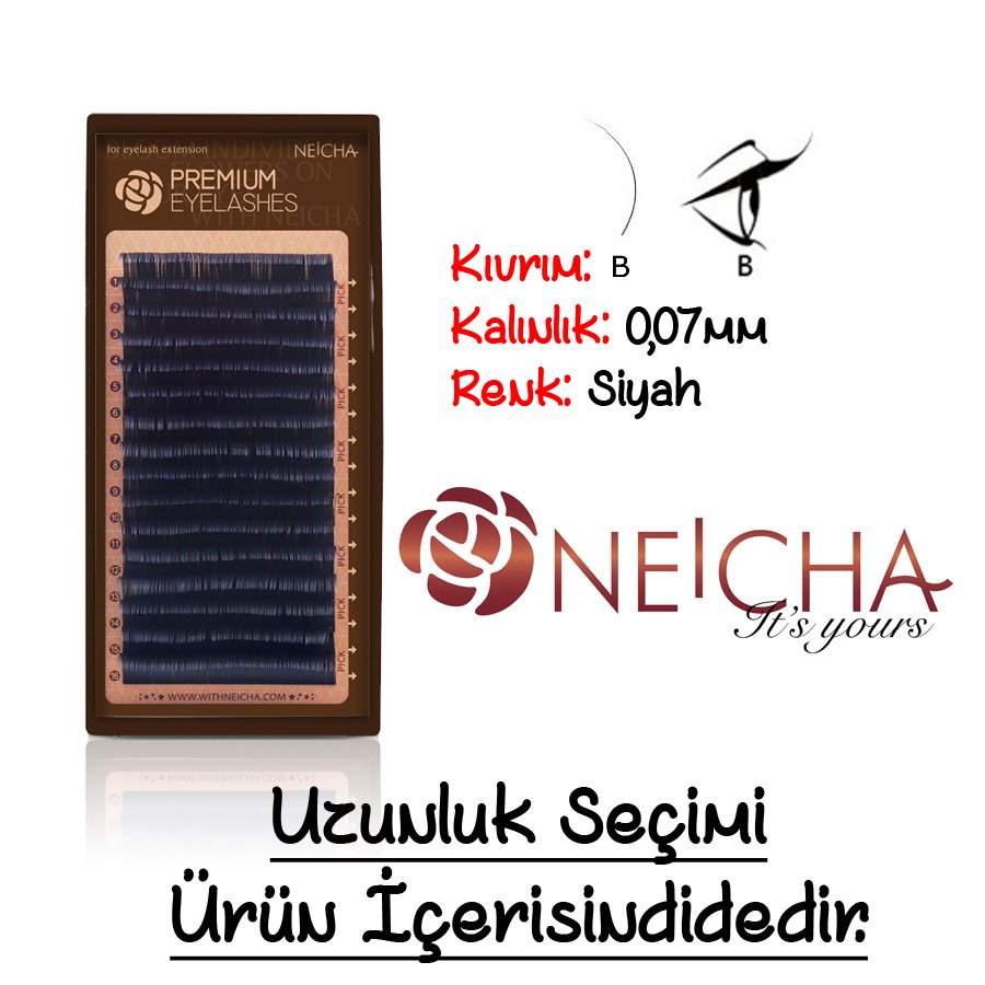Neicha Premium Eyelashes B Kıvrım 0,07mm Kalınlık İpek Kirpik
