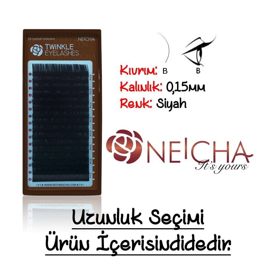 Neicha Twinkle B Kıvrım 0,15mm Kalınlık Parlak İpek Kirpik