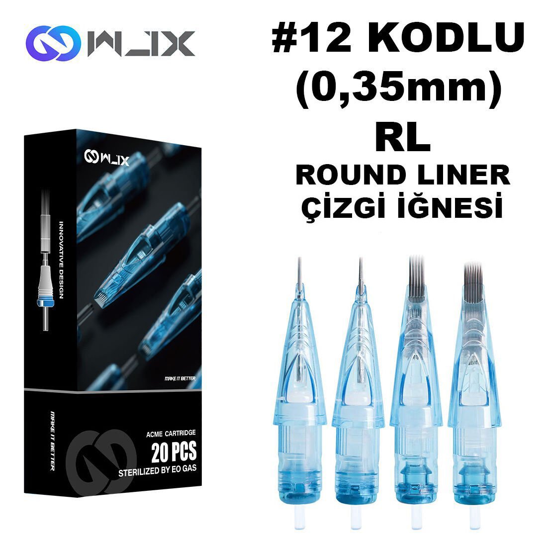 WJX #12 Kodlu RL Round Liner Long Taper Cartridge Kartuş Dövme Çizgi İğneleri