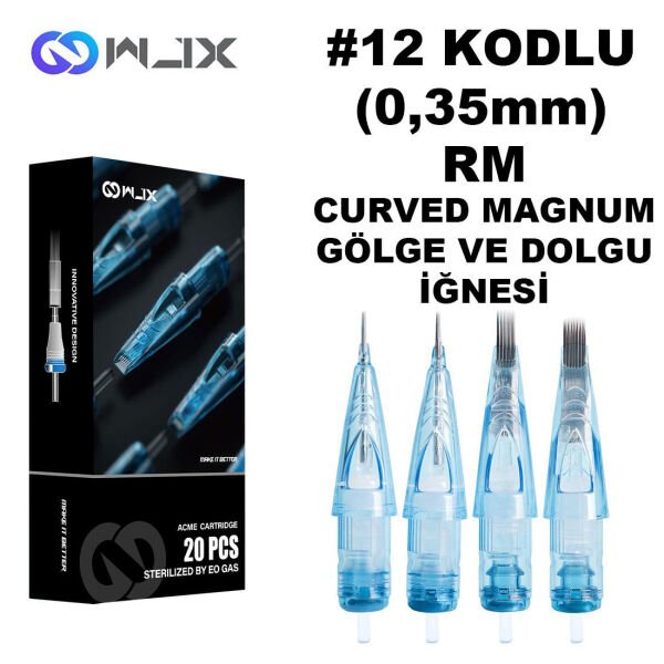 WJX #12 Kodlu RM Curved Magnum Long Taper Cartridge Kartuş Dövme Dolgu ve Gölge İğneleri