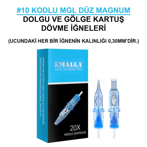 Emalla Eliot #10 Kodlu MGL Magnum M1 Long Taper Cartridge Kartuş Dövme Dolgu ve Gölge İğneleri