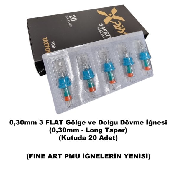 0,30 mm 3 FLAT Cartridge Dövme İğnesi Kalıcı Makyaj'a Özel 1 Kutu - 20 Adet Kartuş İğne Dragon Xpin Finger Ledge PMU