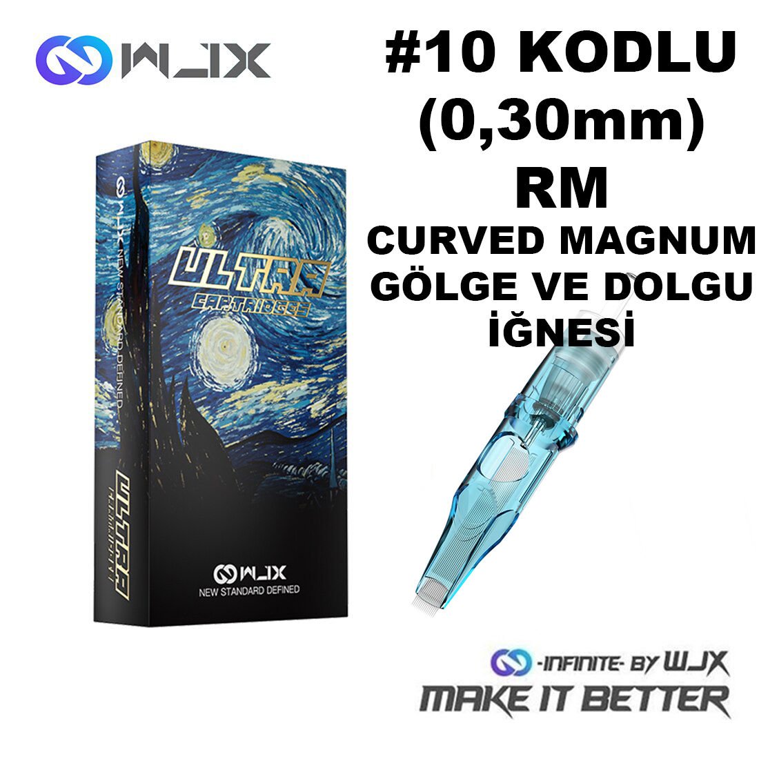 WJX Ultra #10 Kodlu RM Curved Magnum Long Taper Cartridge Kartuş Dövme Dolgu ve Gölge İğneleri