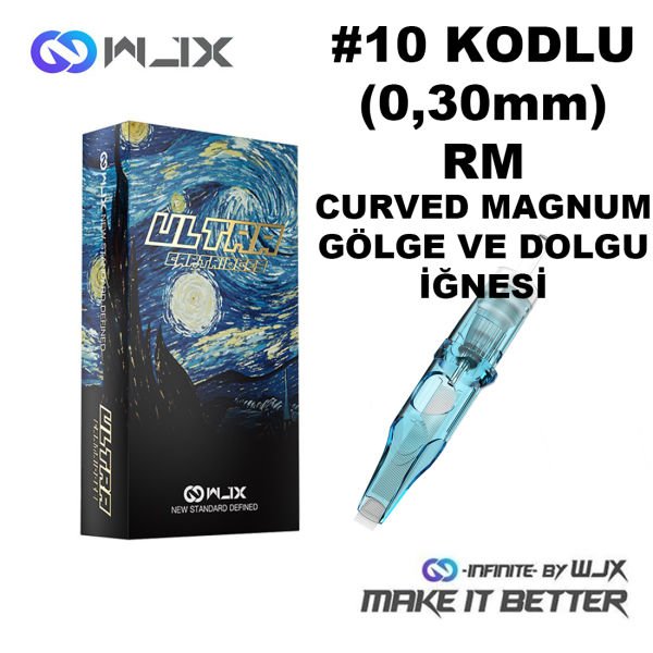 WJX Ultra #10 Kodlu RM Curved Magnum Long Taper Cartridge Kartuş Dövme Dolgu ve Gölge İğneleri