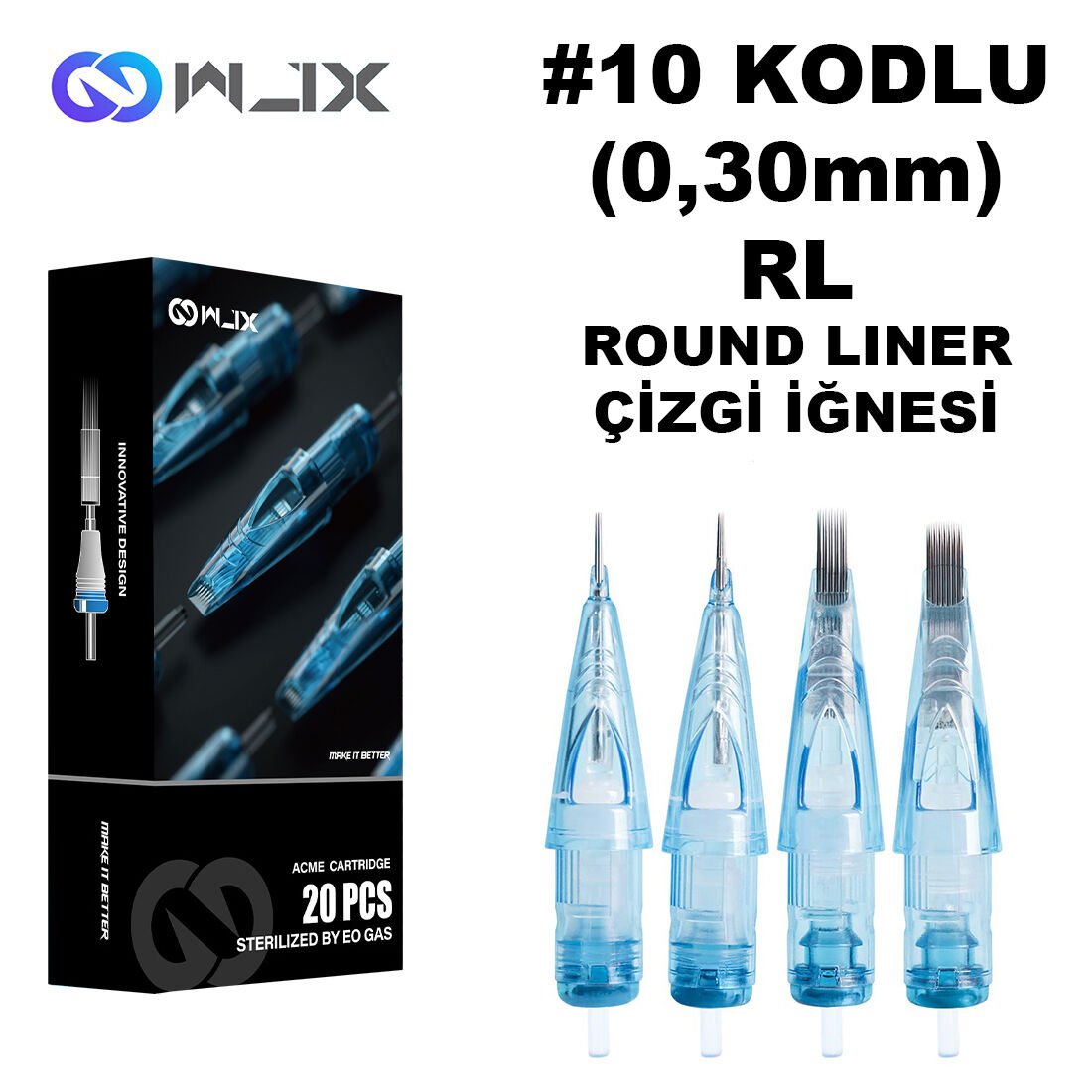 WJX #10 Kodlu RL Round Liner Long Taper Cartridge Kartuş Dövme Çizgi İğneleri