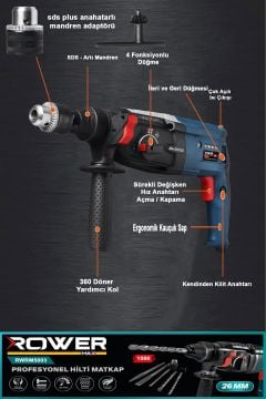 1500 Watt Sds Plus Kırıcı Delici Hilti Matkap 26 mm 2.4 juel RWRX5003