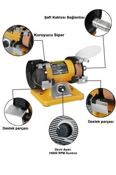 Turbo Motorlu 200 Watt Çark Motoru Zımpara Balta Bıçak Bileme Makinesi + 112 Parça Gravür Uç Seti