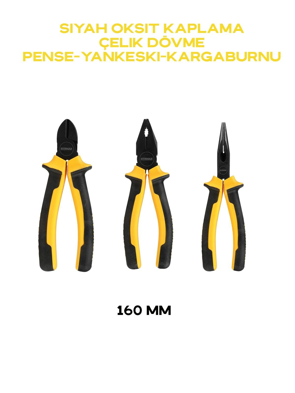 160 mm Siyah Oksit Kaplama Çelik Dövme PVC Sap Üstün Kalite Yankeski-Pense-Kargaburnu Set