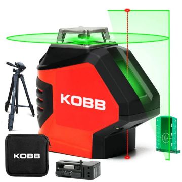 KOBB KBL88GTP 25 Metre Profesyonel Yatay 360° ve Dikey Otomatik Hizalamalı Nokta Şakül ve Yeşil Çapraz Çizgi Lazer Distomat + Tripod