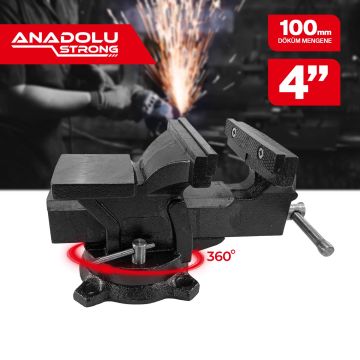 Anadolu Strong Büyük Boy 100mm 4'' 360'' Dönerli Taban Dövme Çelik Sabit Tezgah Masa Mengenesi