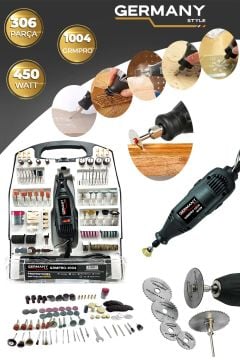 GRMPRO-1004 450 Watt  306 Parça Devir Ayarlı Gravür Makinesi Dremel Taşlama 6 Parça Kesme Setli