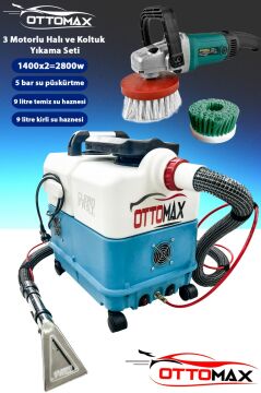 Ottomax 3 Motorlu Halı ve Koltuk Yıkama Makinası Koltuk Fırçalama Seti 2800 Watt