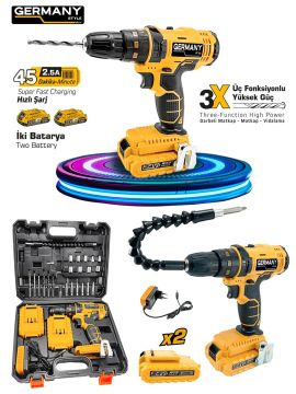 Germany Style 24W Çift Li-ion Bataryalı Metal Şanzıman Darbeli 27 Parçalı Süper Setli