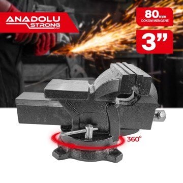 Anadolu Strong Büyük Boy 80mm 3'' 360'' Dönerli Taban Dövme Çelik Sabit Tezgah Masa Mengenesi
