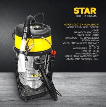 Star Profesyonel 3 Motorlu Halı ve Koltuk Yıkama Makinası