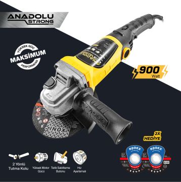 Anadolu Strong DM803 Devir Ayarlı Spral Taşlama Makinası Avuç İçi Taşlama 115 mm 2 Adet Disk Hediye