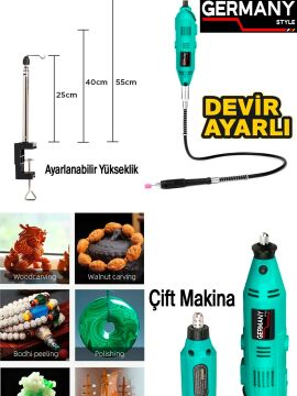 450 Watt Çift Makineli 350 Parça Devir Ayarlı Gravür Makinesi Esnek Şaftlı