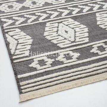 Lena Kabartmalı Kilim C387 GRİ KREM