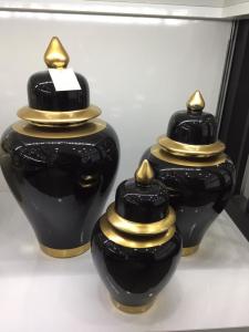 Şah Küp 3'Lü Dekoratif Küp Seti - Siyah Altın Varaklı