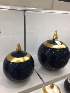 Sultan Küp 2'Li Dekoratif Küp Seti  Lacivert Altın Varaklı