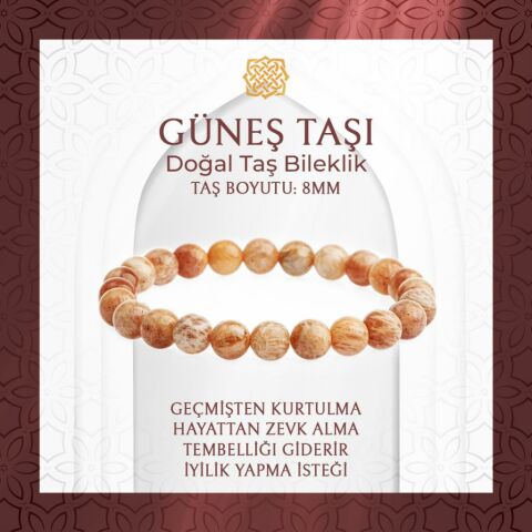 Güneş Taşı 8mm Doğal Taş Bileklik