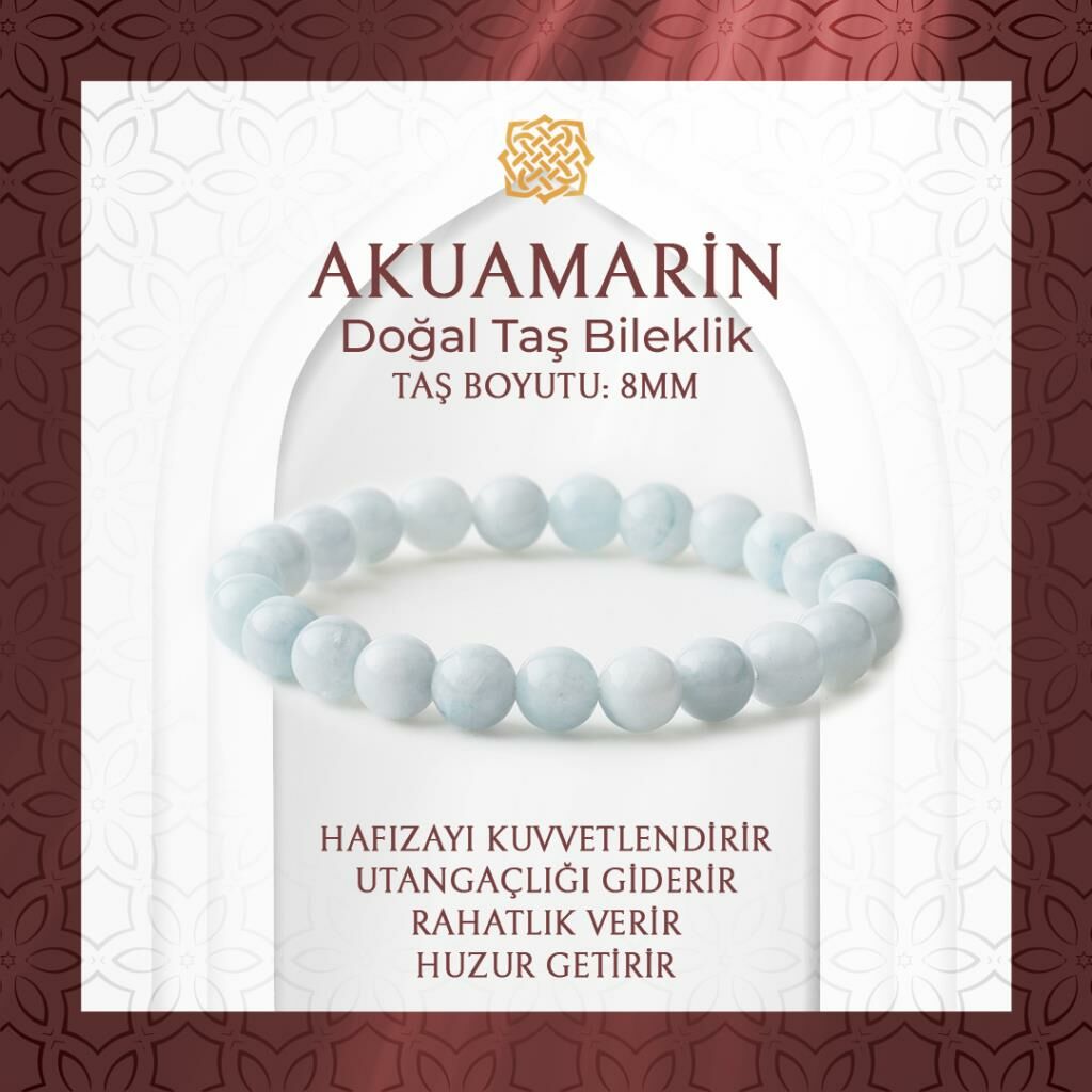 Akuamarin 8mm Doğal Taş Bileklik