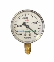 Ø63mm -760 mmHg Alttan Bağlantılı Kurutip G1/4'' Vakummetre, Vakum Göstergesi CL2,5 PAKKENS