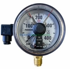 Ø100mm 0/400 Bar Alttan Bağlantılı ÇİFT Elektrik Kontaklı Hassas Manometre, Basınç Ölçer IP65 Kurutip G1/2'' CL1,0 PAKKENS