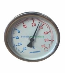 Ø100mm -30/+60°C Derece, Arkadan Çıkışlı G1/2'' Bi-Metal Sıcaklık Ölçer, Termometre, Paslanmaz Termovilli Mekanik Isı Gösterge Saati, EN 13190, CL2,0 PAKKENS, Dalma Boyu :