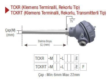 EMKO ( TCKRT ) ‘‘K’’ NiCr-Ni TİPİ KLEMENS TERMİNALLİ, REKORLU TİP TERMOKUPL EMKO TCKRT -