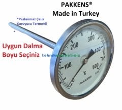 Ø100mm 500 C° 25 cm Dalma Boylu Fırın / Taş Fırın Termometresi PAKKENS