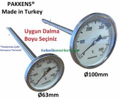 Ø100mm 500 C° 50 cm Dalma Boylu Fırın / Taş Fırın Termometresi PAKKENS