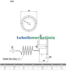 Ø60mm 0/350 C° Kablolu Fırın Termometresi, 350 Derece Fırın Isı Gösterge Saati