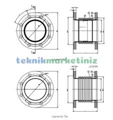 MKSF-30L Eksenel Metal Körüklü Kompansatörler / Sabit Flanşlı 30mm Laynerli