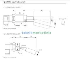 AYVAZ C-5 Dişli Yandan Montajlı Paslanmaz Çelik Mini Seviye Şalteri