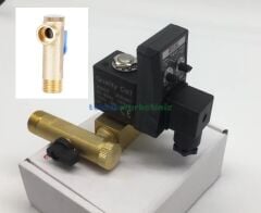1/2'' Zamanlayıcılı Normalde Kapalı Otomatik Kompresör Tank Boşaltma Tahliye Solenoid Valfi 16 Bar + Manuel Vana ve Pislik Tutucu Filtre Aparatıyla Beraber