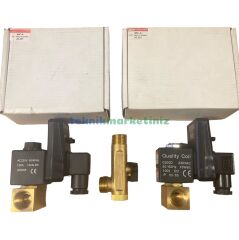 1/2'' Zamanlayıcılı Normalde Kapalı Otomatik Kompresör Tank Boşaltma Tahliye Solenoid Valfi 16 Bar + Manuel Vana ve Pislik Tutucu Filtre Aparatıyla Beraber