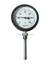 Ø100mm 0/+120°C Derece, Alttan Çıkışlı G1/2'' Bi-Metal Sıcaklık Ölçer, Termometre, Paslanmaz Termovilli Mekanik Isı Gösterge Saati, EN 13190, CL2,0 PAKKENS, Dalma Boyu :