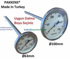 Ø63mm 500 C° 25 cm Dalma Boylu Fırın / Taş Fırın Termometresi PAKKENS