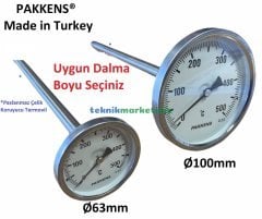 Ø63mm 500 C° 10 cm Dalma Boylu Fırın / Taş Fırın Termometresi PAKKENS