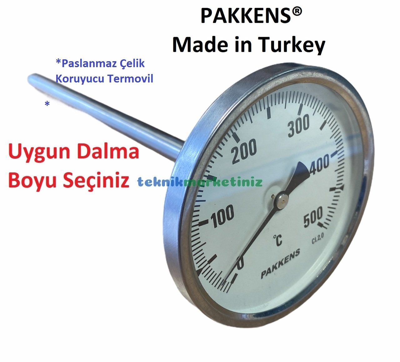 Ø100mm 500 C° 15 cm Dalma Boylu Fırın Termometresi PAKKENS